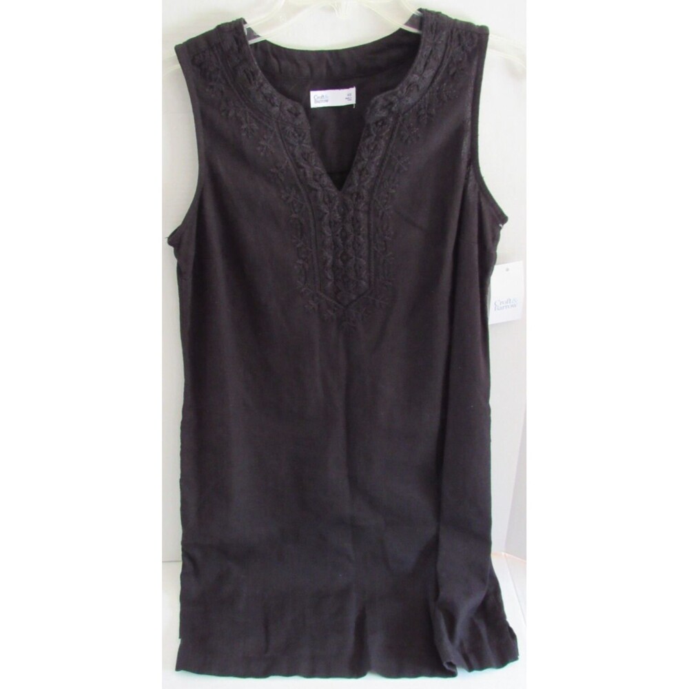 Croft & Barrow Sleeveless Mineral Black Split V Neck Shift Style Dress Size XS
